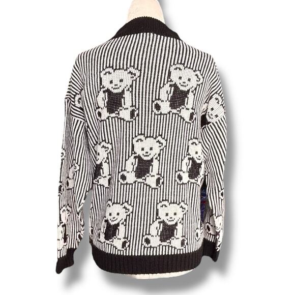 Vintage Adele Knitwear Black White Teddy Bear Sweater Pullover 90s Made in USA - Picture 5 of 10